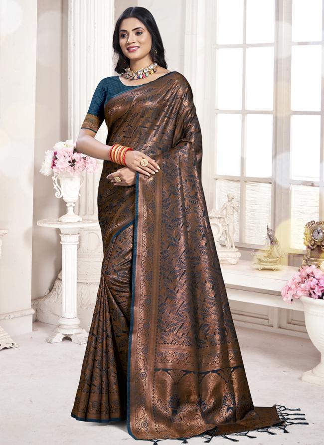 Silk Blue Festival Wear Weaving Saree